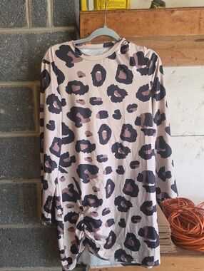 SHEIN Pink and Black Leopard Print Long Sleeve Top